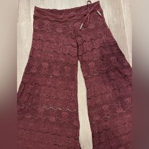 Letarte Burgundy Skull Lace Pant